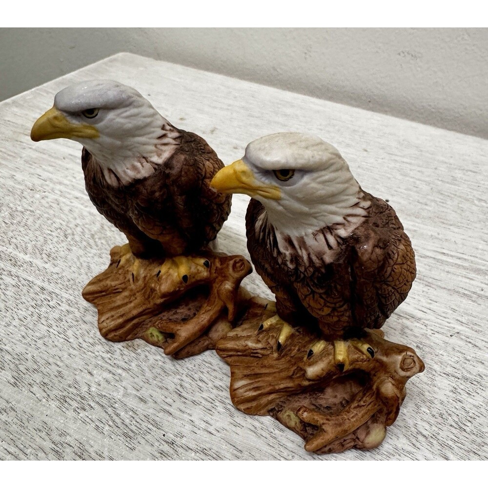Vintage 1986 Lefton Porcelain Bald Eagle Figurines Set of 2 Bird Statues 05632